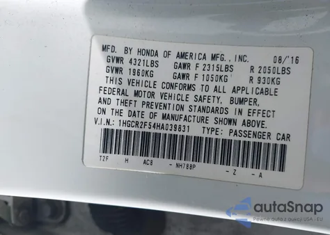 2017 Honda Accord Sport from USA, damaged, VIN 1HGCR2F54HA039831